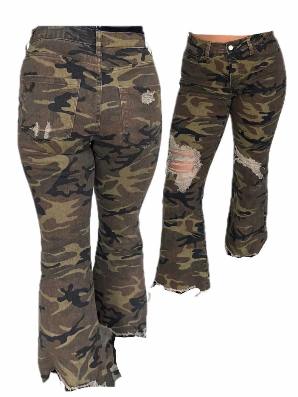 Blakeley hip Camo Distressed Wide-Leg Jeans - Olive/Brown